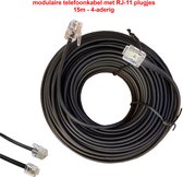 TELEFOONKABEL - 15m – soepel - met modulaire RJ11-connectors 6P4C - 4-aderig - zwart