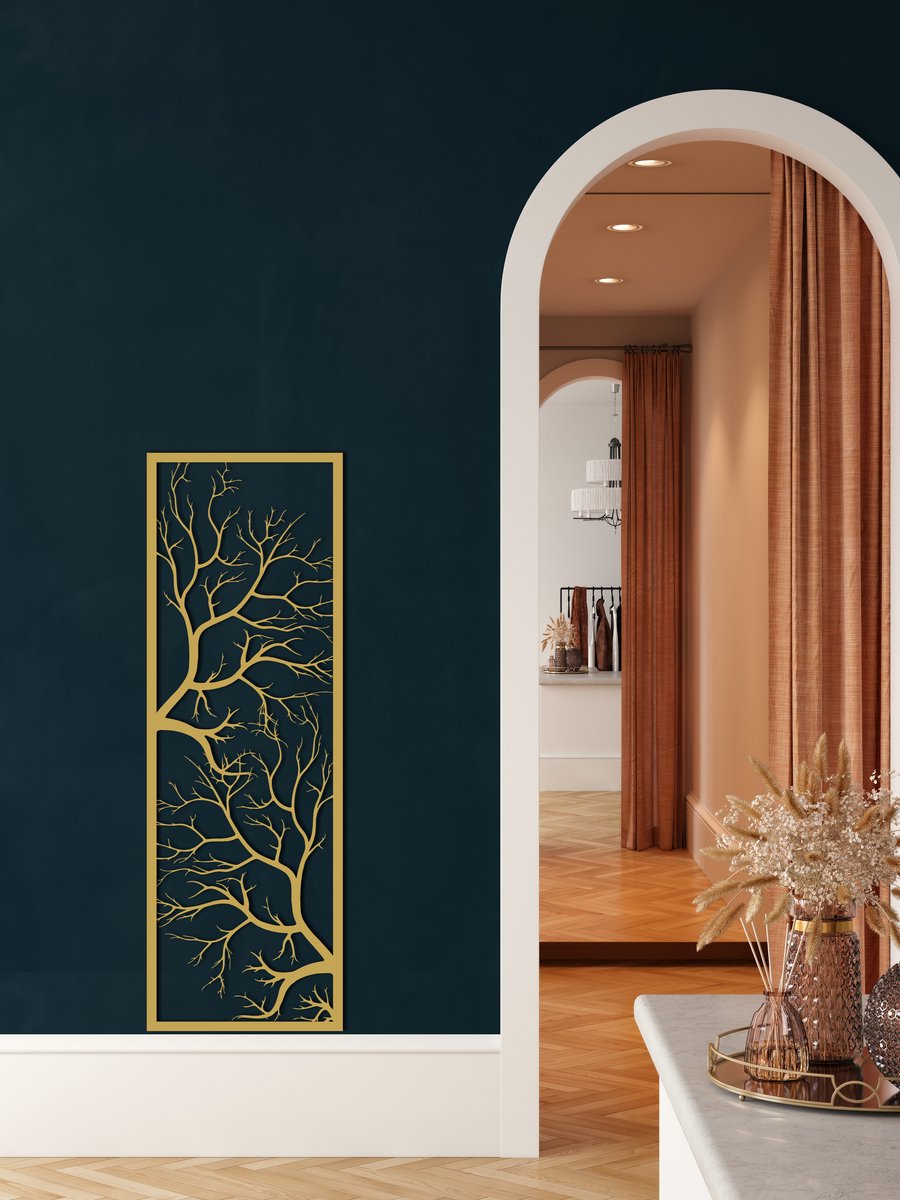 Wanddecoratie |Boom / Tree  decor | Metal - Wall Art | Muurdecoratie | Woonkamer |Gouden| 34x100cm