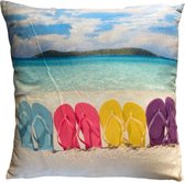 Unique Living - Kussenhoes - Tropical - Strand - Slippers - 45cm x 45cm - 1 stuk