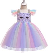 Supercute Eenhoorn jurk lila pailletten multicolor met zilverkleurige vleugels maat 80