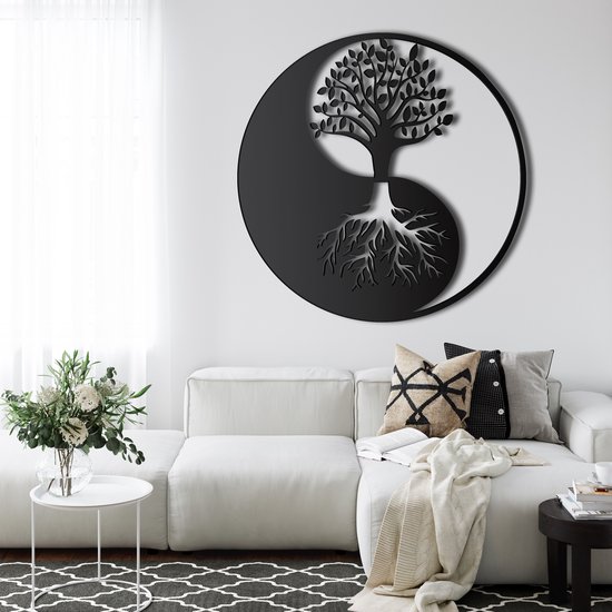Wanddecoratie |Yin Yang decor | Metal - Wall Art | Muurdecoratie | Woonkamer |Zwart| 60x60cm