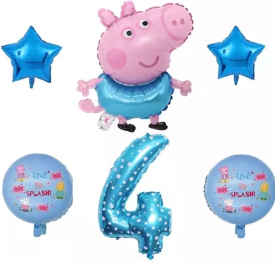 Peppa Pig folie ballonen 6 stuks Decoratie Kinderen Verjaardag Ballon Nummer 4
