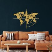 Wanddecoratie |Wereldkaart Berg/ World Map Mountain  decor | Metal - Wall Art | Muurdecoratie | Woonkamer |Gouden| 98x75cm