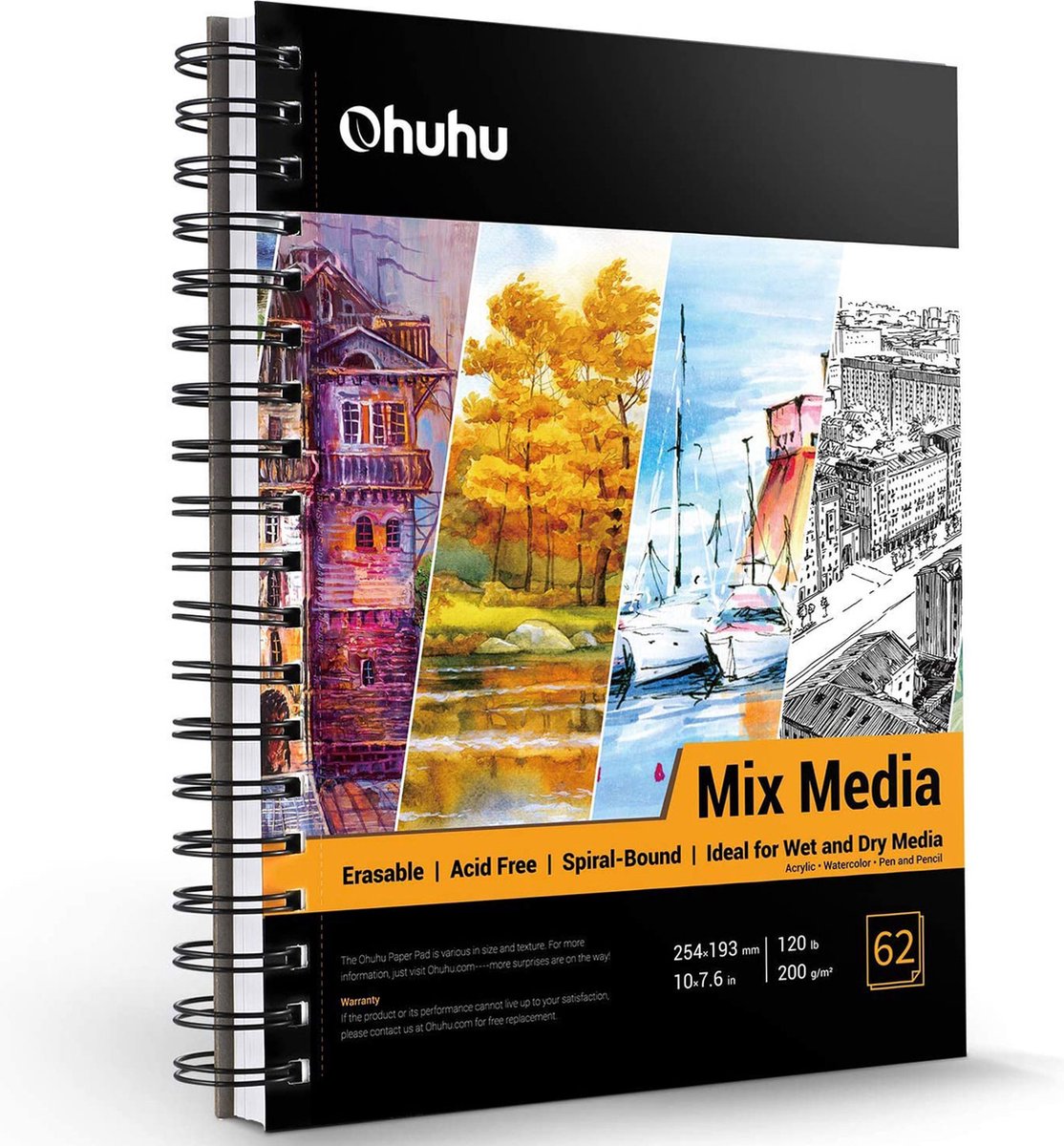 Ohuhu - Mixed Media / Alcohol marker papier spiraalblok 25,4 x 19,3 cm - 200 grams - 62 vellen