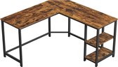 A.T. Shop  Bureau, L-vormige computertafel, hoekbureau met 2 planken, ruimtebesparende bureautafel in industrieel design, gaming, eenvoudige montage, vintage bruin-zwart LWD72X