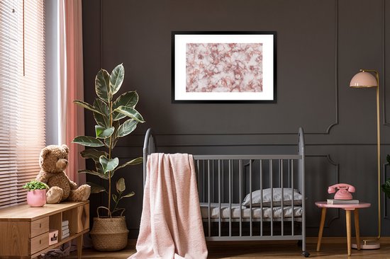 Fotolijst incl. Poster - Marmer - Wit - Rood - 90x60 cm - Posterlijst