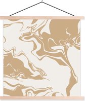Posterhanger incl. Poster 60x60 cm - Schoolplaat - Marmer - Beige - Wit - Textielposter - Blanke latten