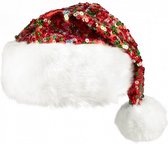 kerstmuts Sparkling polyester rood/wit one-size