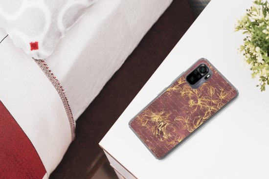 Coque Xiaomi Redmi Note 10 Pro - Fleurs - Feuilles - Or - Coque de téléphone en Siliconen