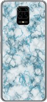 Geschikt voor Xiaomi Redmi Note 9 Pro hoesje - Marmer print - Turquoise - Wit - Siliconen Telefoonhoesje