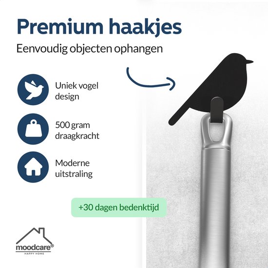 Moodcare® Zelfklevende Haakjes - Haakjes zelfklevend - Ophanghaakjes Zelfklevend – Vogel - 8 stuks