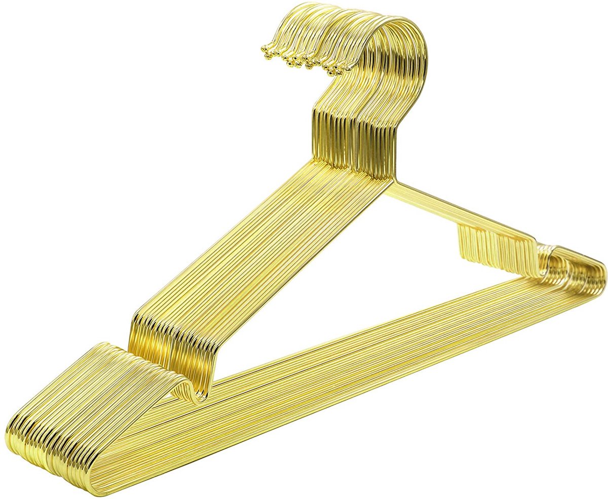 naqsh store Metalen hangers, 20 stuks, stijlvol verchroomd, roestvrij, ruimtebesparend, 42 cm lang, goud CRI044G01