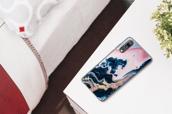 Coque Huawei P20 - Marbre - Or - Blauw - Coque de téléphone en Siliconen