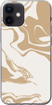 Geschikt voor iPhone 12 hoesje - Marmer print - Beige - Patroon - Siliconen Telefoonhoesje