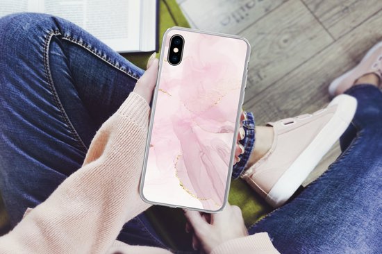 Coque pour iPhone Xs Max - Marbre - Doré - Ligne - Coque de téléphone en Siliconen