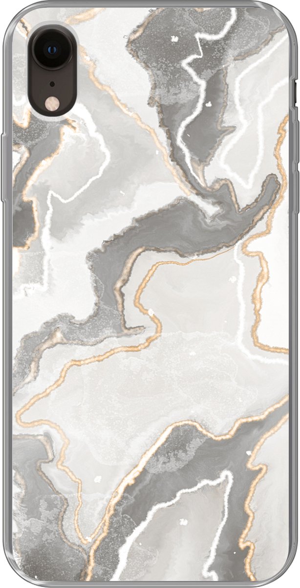 Telefoonhoesje Geschikt voor iPhone XR hoesje - Marmer print - Bruin - Grijs - Siliconen Telefoonhoesje Telefoonhoesje