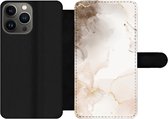 Bookcase Geschikt voor iPhone 13 Pro Max telefoonhoesje - Marmer print - Bruin - Lijn - Met vakjes - Wallet case met magneetsluiting