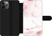 Bookcase Geschikt voor iPhone 11 Pro Max telefoonhoesje - Marmer print - Roze - Rood - Met vakjes - Wallet case met magneetsluiting