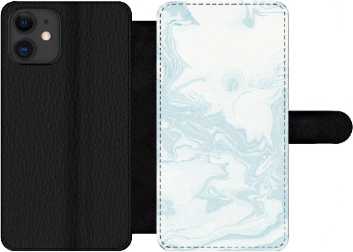 Telefoonhoesje Geschikt voor iPhone 12 Pro Max telefoonhoesje - Marmer print - Blauw - Wit - Met vakjes - Wallet case met magneetsluiting