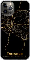 Geschikt voor iPhone 12 Pro hoesje - Dresden - Kaart - Goud - Siliconen Telefoonhoesje