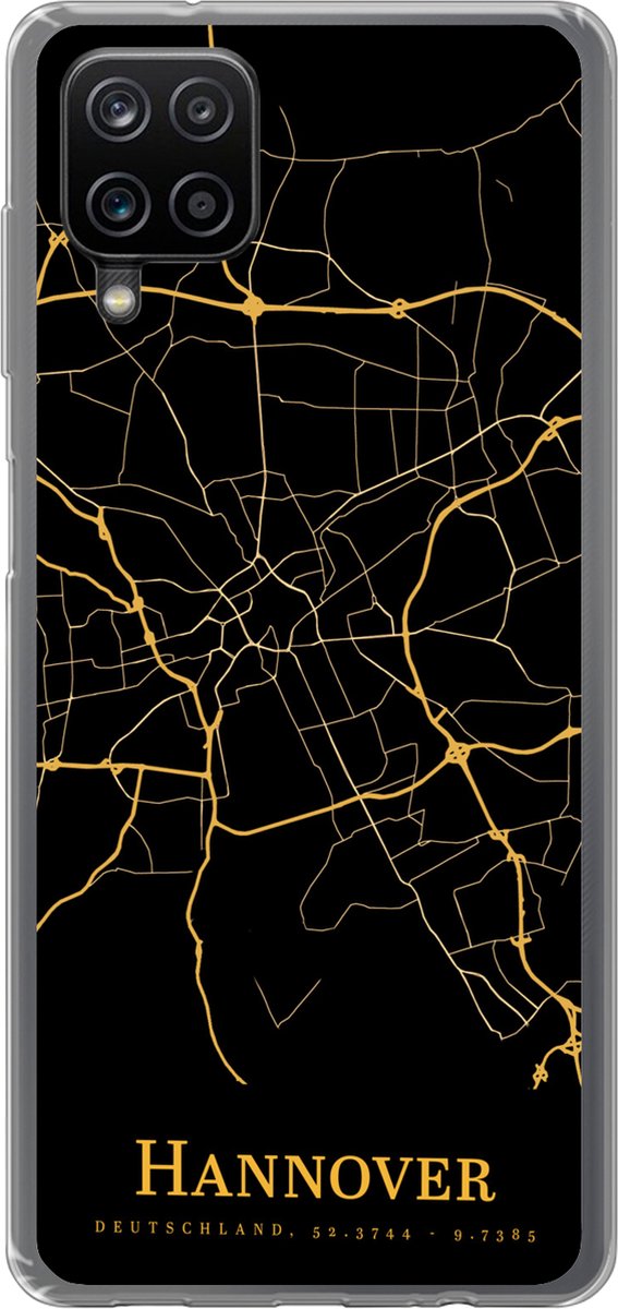 Telefoonhoesje Geschikt voor Samsung Galaxy A12 hoesje - Hannover - Kaart - Goud - Siliconen Telefoonhoesje Telefoonhoesje