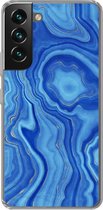 Geschikt voor Samsung Galaxy S22 hoesje - Marmer print - Blauw - Goud - Siliconen Telefoonhoesje