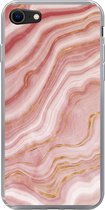 Geschikt voor iPhone SE 2020 hoesje - Marmer print - Rood - Wit - Siliconen Telefoonhoesje