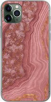 Geschikt voor iPhone 11 Pro Max hoesje - Marmer print - Roze - Goud - Siliconen Telefoonhoesje