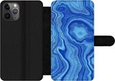 Bookcase Geschikt voor iPhone 11 Pro telefoonhoesje - Marmer print - Blauw - Goud - Met vakjes - Wallet case met magneetsluiting