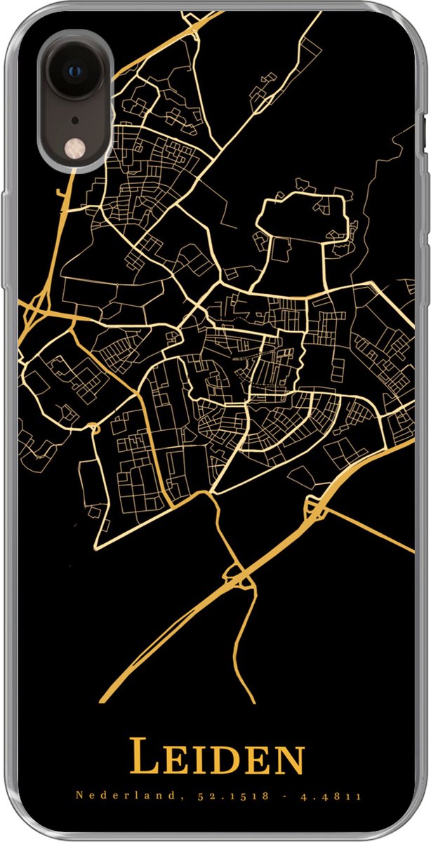 Telefoonhoesje Geschikt voor iPhone XR hoesje - Leiden - Kaart - Goud - Siliconen Telefoonhoesje Telefoonhoesje
