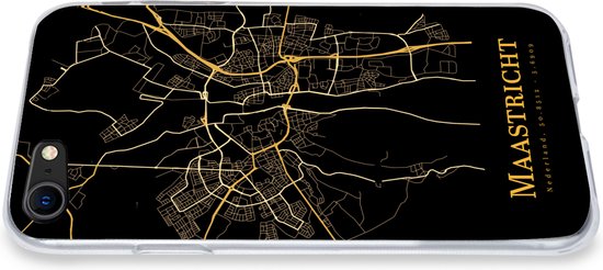 Coque iPhone 8 - Maastricht - Carte - Or - Zwart - Coque de téléphone en Siliconen