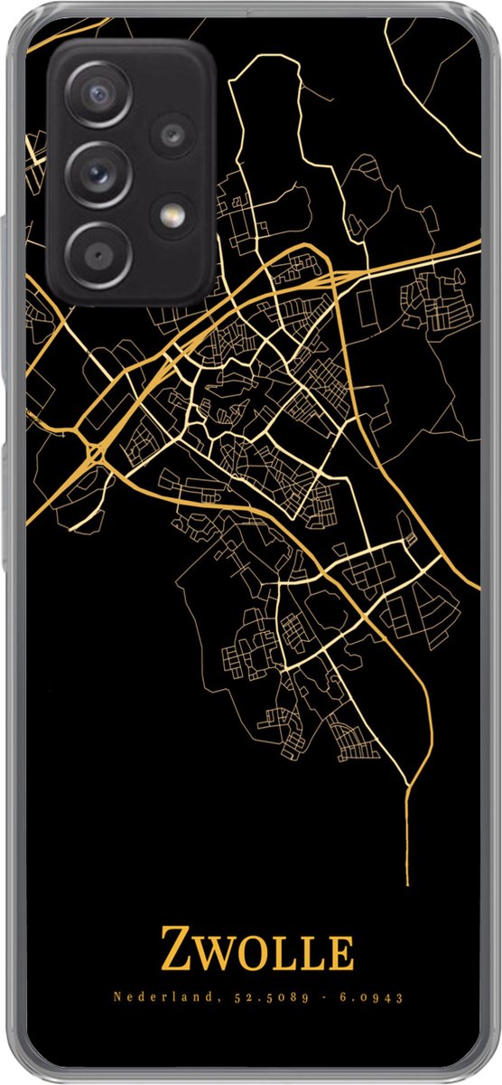 Telefoonhoesje Geschikt voor Samsung Galaxy A53 5G hoesje - Zwolle - Kaart - Goud - Siliconen Telefoonhoesje Telefoonhoesje