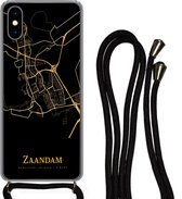 Telefoonkoord - Telefoonketting - Telefoonhoesje Geschikt voor iPhone XS - Zaandam - Kaart - Goud - Siliconen - Crossbody - Telefoonhoesje met koord