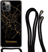 Telefoonkoord - Telefoonketting - Telefoonhoesje Geschikt voor iPhone 13 Pro - Nürnberg - Kaart - Goud - Siliconen - Crossbody - Telefoonhoesje met koord Telefoonhoesje