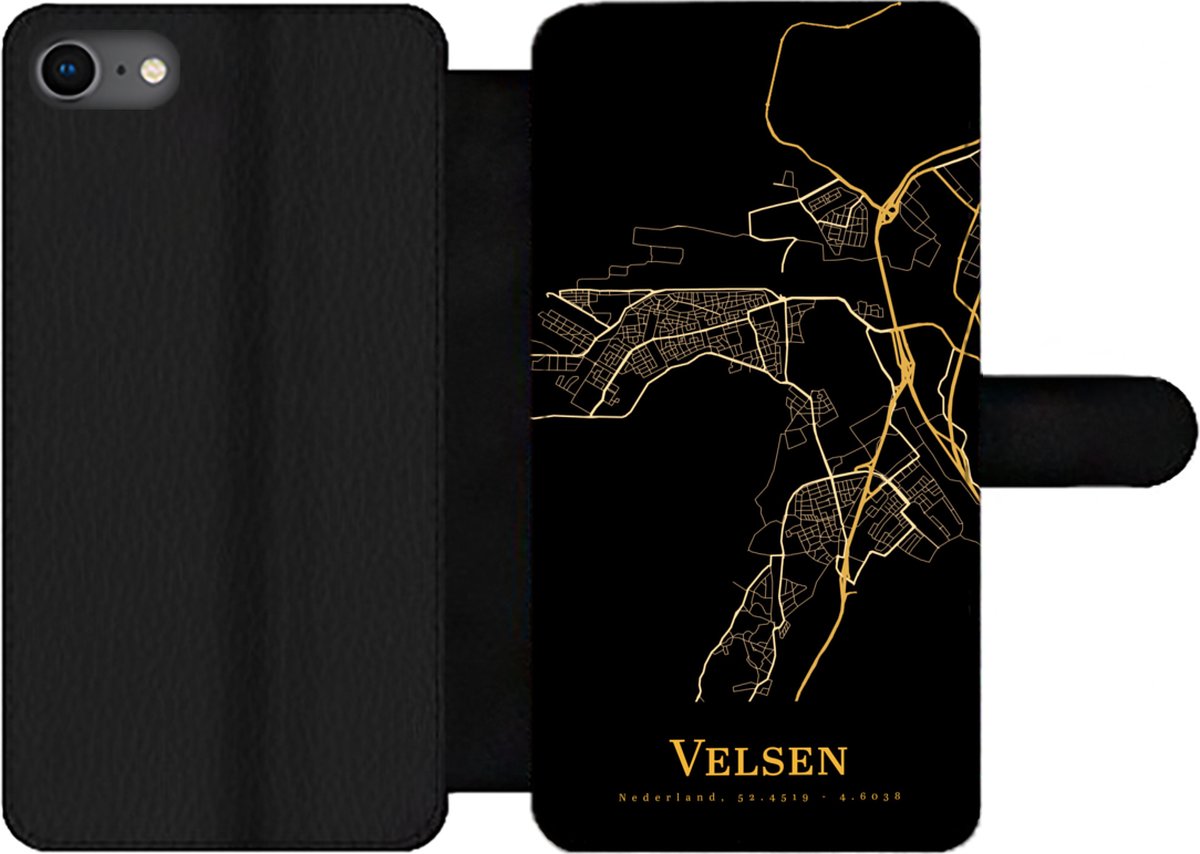 Telefoonhoesje Geschikt voor iPhone SE 2020 telefoonhoesje - Velsen - Kaart - Gold - Met vakjes - Wallet case met magneetsluiting