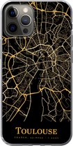 Geschikt voor iPhone 12 Pro hoesje - Toulouse - Kaart - Goud - Siliconen Telefoonhoesje
