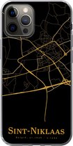Geschikt voor iPhone 12 Pro hoesje - Sint-Niklaas - Kaart - Goud - Siliconen Telefoonhoesje