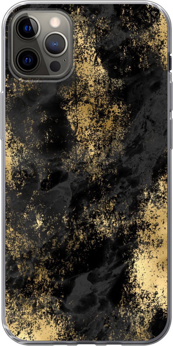 Telefoonhoesje Geschikt voor iPhone 12 Pro Max hoesje - Goud - Verf - Abstract - Zwart - Siliconen Telefoonhoesje Telefoonhoesje