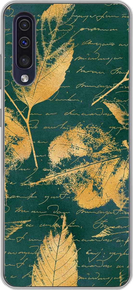 Telefoonhoesje Geschikt voor Samsung Galaxy A50 hoesje - Bladeren - Goud - Groen - Siliconen Telefoonhoesje Telefoonhoesje