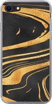Geschikt voor iPhone SE 2020 hoesje - Marmer print - Goud - Zwart - Siliconen Telefoonhoesje