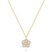 Twice As Nice Halsketting in 18kt verguld zilver, bloem met zirkonia 38 cm+5 cm