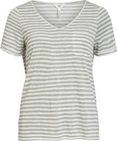 OBJECT - objtessi slub s/s v-neck wit/groen streep