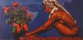 poster Art Unlimited Nico Vrielink - Jane  met een pot planten 100 x 60 cm,