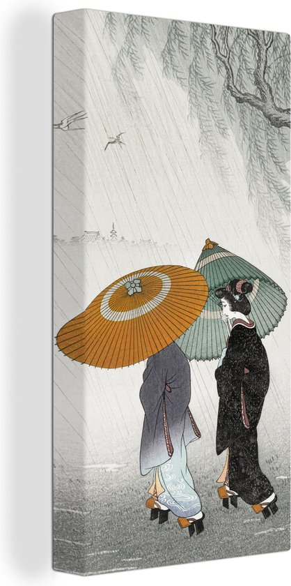 Canvas Schilderij Vrouwen - Kimono - Parasol - Japan - Vintage - 20x40 cm - Wanddecoratie