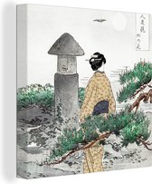 Canvas Schilderij Vrouw - Kimono - Boom - Japans - 20x20 cm - Wanddecoratie