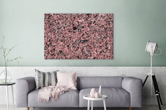 Toile Peinture Rose - Zwart - Cristal - Granit - 140x90 cm - Décoration murale