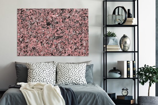 Toile Peinture Rose - Zwart - Cristal - Granit - 140x90 cm - Décoration murale