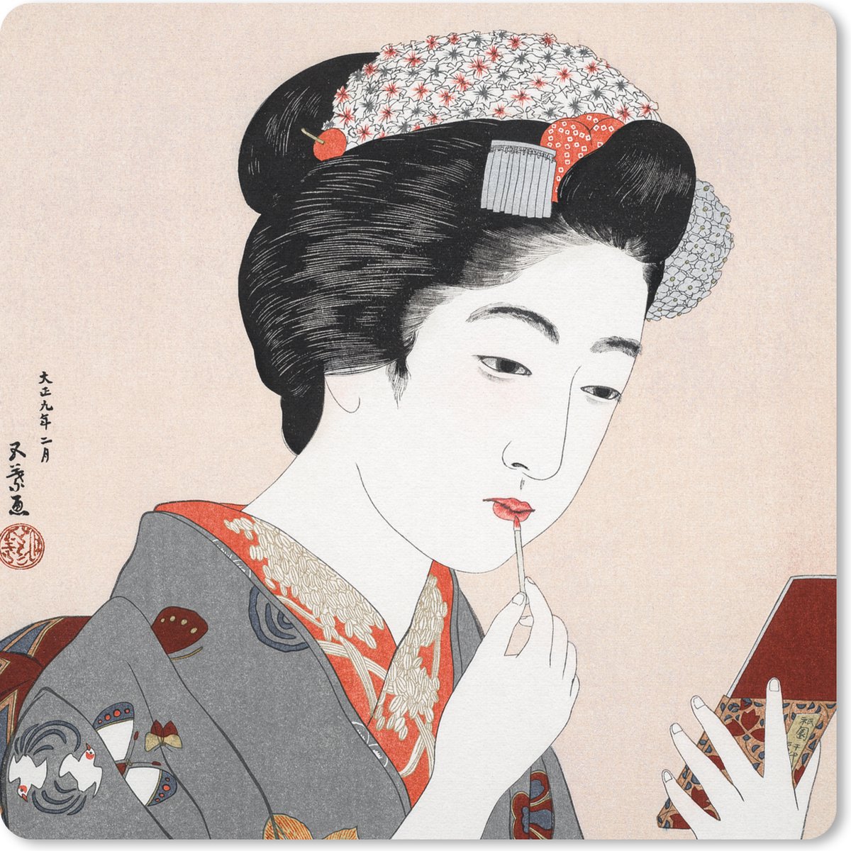Muismat 20x20 cm - Mousepad Vrouw - Make up - Japan - Vintage - Muismatten