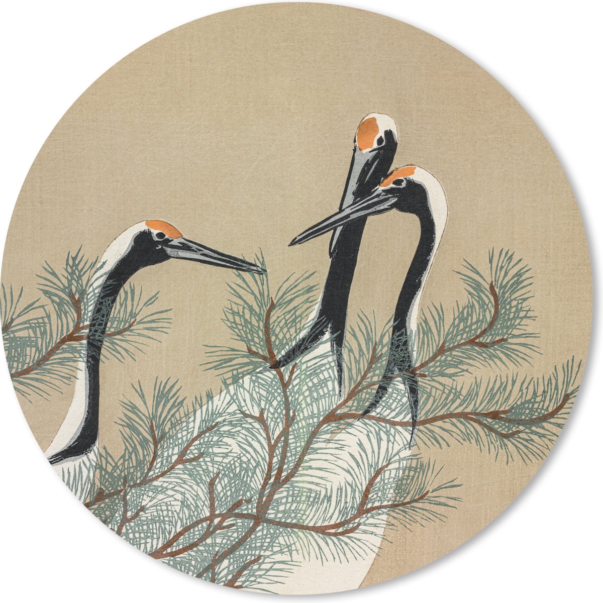 Muismat rond 20x20 cm - Mousepad Bladeren - Kraanvogel - Japans - Vintage - Ronde muismatten