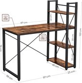 A.T. Shop  Bureau, 120 cm lange computertafel met legplanken rechts of links, bureautafel, werkkamer, thuiskantoor, eenvoudige montage, stabiel, industrieel design, vintage bruin-z